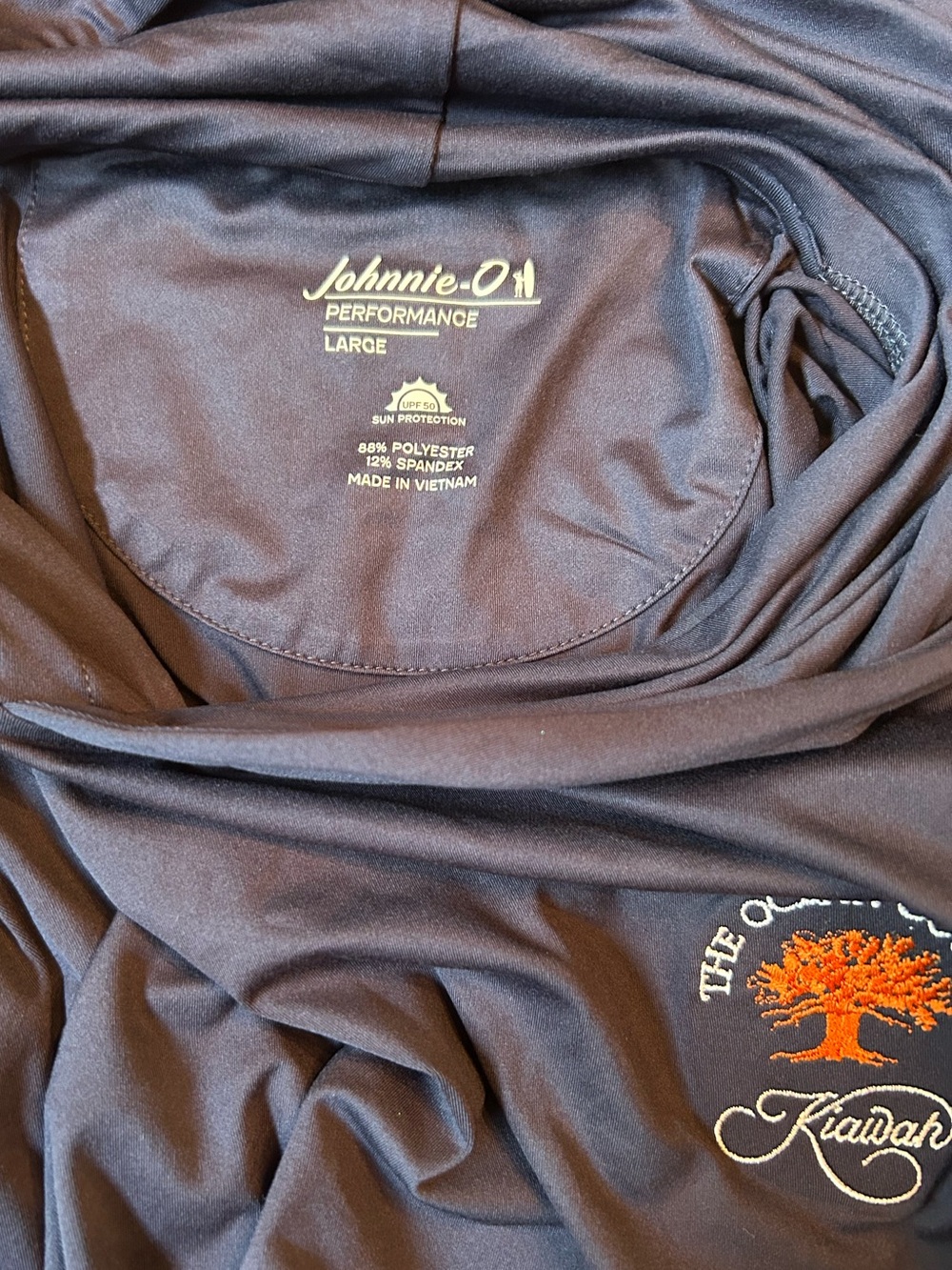 johnnie-O Performance Hoodie in Navy with Embroidered Kiawah Ocean Course Logo